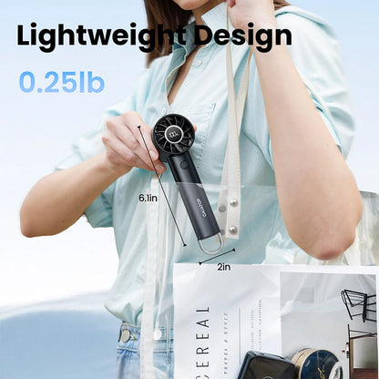 Portable Mini Fan, Handheld Fan with LED Display & Flashlight, 3 Speeds 2000mAh USB Rechargeable Battery Fan